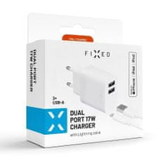 FIXED cestovní nabíječka 17W, 2x USB s Lightning kabelem