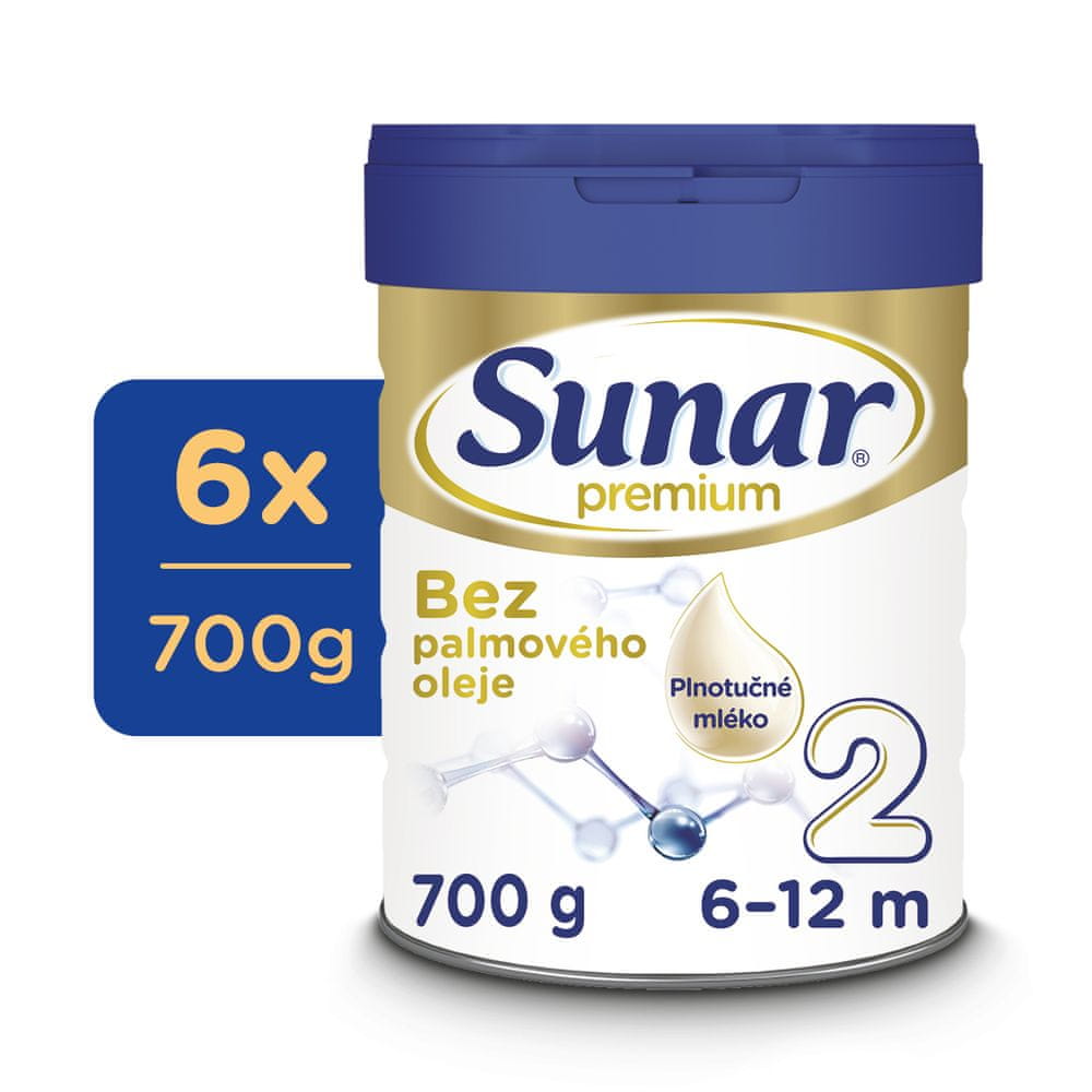 Levně Sunar Premium 2 pokračovací kojenecké mléko, 6 x 700 g