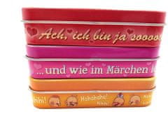 LEVNOSHOP Plechová krabička (náhodný výběr) 10 cm x 7,5 cm, popisky v němčině na krabičce