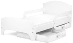 Leomark Bílá postel pro děti se šuplíky a matrací 140/70 - SMART - bílé šuplíky 160000.bsz