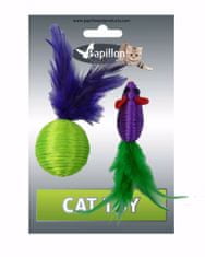 Papillon Myš a míček s peřím zeleno-fialová mat