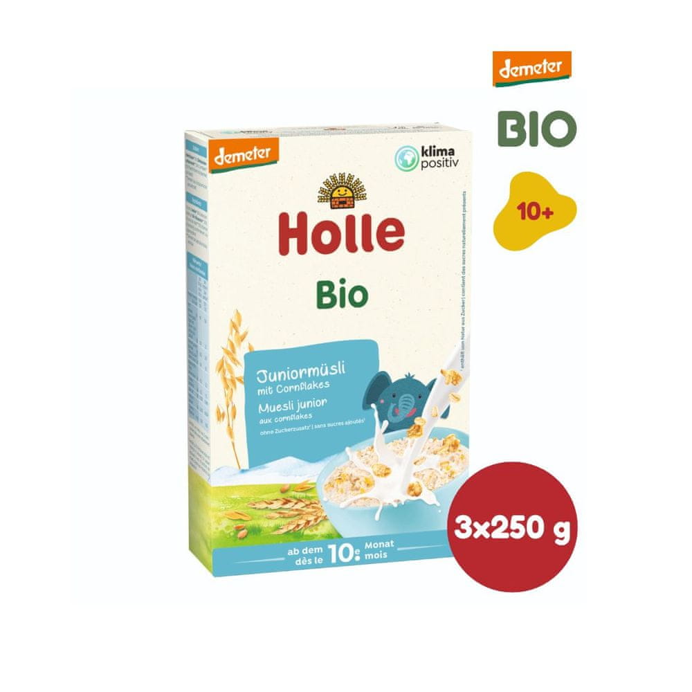Levně Holle Bio Junior celozrnné müsli s obilnými vločkami - 3 x 250g