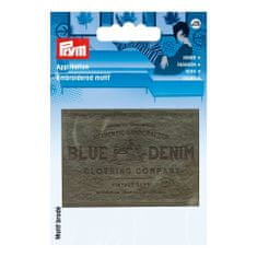 PRYM Nášivka štítek Blue Denim, imitace semiše, nažehlovací, olivová