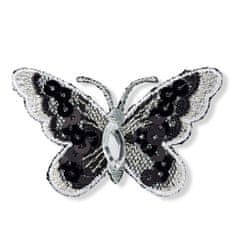 PRYM Nášivka motýl s flitry, nažehlovací, černá/bílá