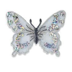 PRYM Nášivka motýl s flitry, nažehlovací, stříbrná
