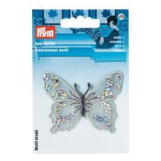 PRYM Nášivka motýl s flitry, nažehlovací, stříbrná