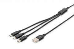 USB nabíjecí kabel, 3 v 1, USB A - Lightning+micro B+Type-C 1m, kabel, bavlna, CE, bl