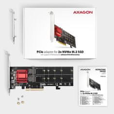 AXAGON PCEM2-ND, PCI-Express x8 řadič pro připojení až dvou NVMe M.2 SSD disků k počítači