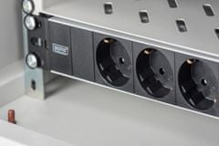 Digitus 1U Hliníkový PDU, 254 mm (10 ") montáž do stojanu 3x bezpečnostní vývod, 16A, 4000W, 250VAC 50/60 Hz