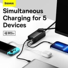 BASEUS stolní rychlonabíjecí adaptér GaN5 Pro, AC, 2xUSB-C, 2xUSB-A, 100W, černá + kabel 1.5m