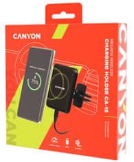 Canyon držák telefonu do ventilace auta MegaFix CA-15, Qi, magnetický, wireless nabíjení, PD 15W, USB-C