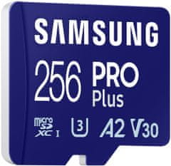 Samsung PRO Plus MicroSDXC 256GB + USB Adaptér / CL10 UHS-I U3 / A2 / V30