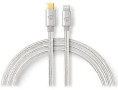 Nedis PROFIGOLD Lightning/USB 2.0 kabel/ Apple Lightning 8pinový - USB-C zástrčka/ nylon/ stříbrný/ BOX/ 2m