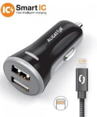 Aligator 3.4A, 2xUSB, smart IC, černá, USB kabel pro iPhone/iPad