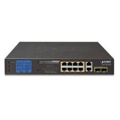 Planet GSD-1222VHP PoE switch, 8x PoE + 2x 1000Base-T + 2x SFP, LCD,VLAN, extend mód 10Mb do 250m, IEEE 802.3at 120W