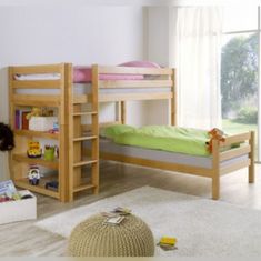 Casa Vital Patrová postel pro děti LION L, pro matraci 90x200, masivní buk, přírodní barva