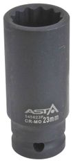 ASTA Hlavice nástrčné úderové 1/2", 12hranné, prodloužené 78 mm, různé rozměry - Varianta: Velikost: 13