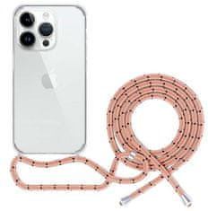 EPICO Spello by zadní kryt se šňůrkou Crossbody pro iPhone 15, transparentní / růžová šňůrka
