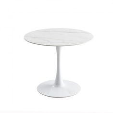 Casa Vital INTERLA 1 jídelní stůl, bílý, 90x75 cm, mramorový vzor, slinutý kámen, kovová sloupová podnož, bílá