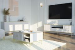 Homlando TV stolek PETRA 180 cm 2D1S frézovaná bílý mat se zlatými nohami