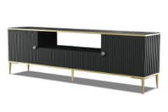 Homlando TV stolek PETRA 180 cm 2D1S černý mat s zlatými nohami