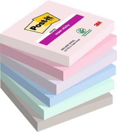 3M Samolepicí bloček "Super Sticky Soulful", mix pastelových barev, 76 x 76 mm, 6x 90 listů, 7100259204