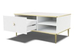Homlando Konferenční stolek PETRA 90x60 cm frézovaná bílý mat se zlatými nohami