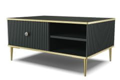Homlando Konferenční stolek PETRA 90x60 cm frézovaná černý mat se zlatými nohami
