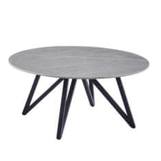 Casa Vital Konferenční stolek BELIZEA, šedý, 90x90x40 cm, kulatá deska, slinutý kámen, mramorový vzor, kovové nohy