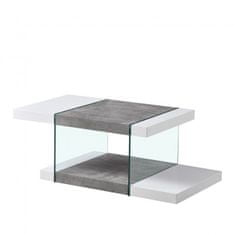 Konferenční stolek GETAFE, bílý, 108x58x42 cm, skleněné boky, dvě úrovně