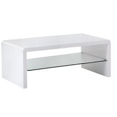 Casa Vital Klubový stůl DITA, bílý vysoký lesk, 110x60x41 cm, sklo + MDF