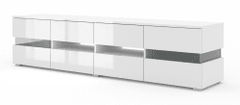 Homlando TV stolek VIPER 186 cm bílý mat / bílý lesk + LED