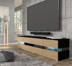 Homlando TV stolek VIPER 186 cm černý mat / dub stone + LED