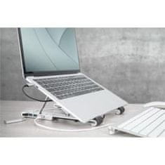 Digitus skládací stojan na notebook s integrovaným 5 Portovým USB 3.0 rozbočovačem, PD Nabíjení, vstup USB-C, stříbrný