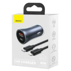 BASEUS Baseus Car Charger Golden Contactor Pro Dual Quick Charger U+C, PD 3.0, QC 4+, SCP FCP AFC (With Type-C - Lightning 1m Black) 40W Dark Gray (TZCCJD-B0G)