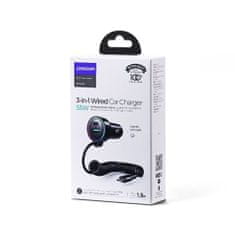 Joyroom Joyroom Car Charger 3-in-1, C+U with Type-C Coiled Cable 1.5m, 55W, Black (JR-CL07)