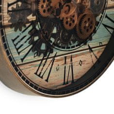 MPM QUALITY Nástěnné hodiny MPM Vintage Tech ve vintage stylu s pohyblivým ozubeným soukolím, tmavě hnědá