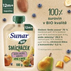 Sunar BIO ovocná kapsička Smícháček banán, hruška, dýně, batáty a borůvky 12x100 g