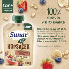Sunar BIO ovocná kapsička Hopsáček jahoda, banán, borůvka a ovesné vločky 12x100 g