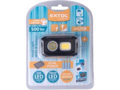 Extol Light čelovka 500lm, Dual Power - Li-ion nebo AAA, USB nabíjení, s IR čidlem, OSRAM LED+COB LED