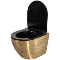 BPS-koupelny Závěsná WC mísa se SoftClose sedátkem REA CARLO Flat, černá/zlatá kartáčovaná