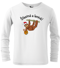 Hobbytriko Dětské vánoční tričko - Šťastné a lenivé! (dlouhý rukáv) Barva: Bílá (00), Velikost: 6 let / 122 cm, Délka rukávu: Dlouhý rukáv