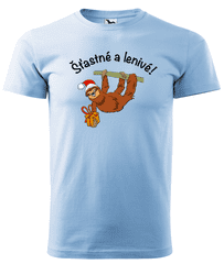 Hobbytriko Dětské vánoční tričko - Šťastné a lenivé! Barva: Nebesky modrá (15), Velikost: 8 let / 134 cm