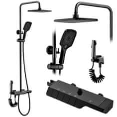 REA Sprchový set s termostatem Rob černý - vanová baterie, dešťová, ruční a bidetová sprcha