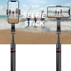 Techsuit Selfie tyč Tripod Techsuit L12 Stabilní hliníkový stativ skládací a přenosný s bezdrátovým dálkovým ovládáním, 106 cm - Černý