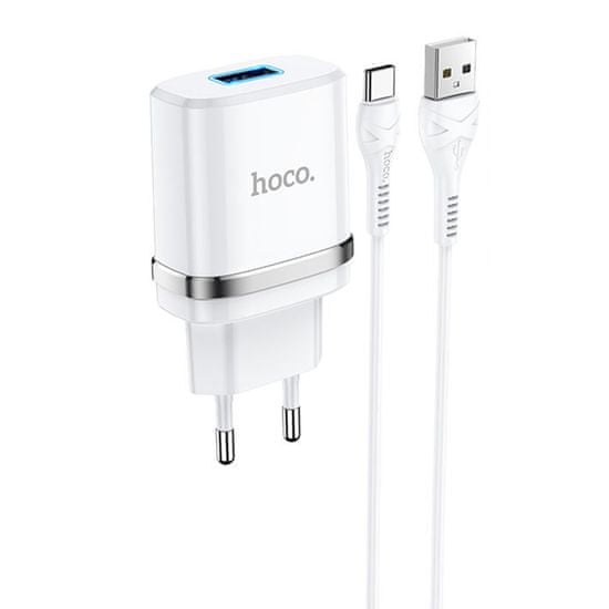 Hoco Nabíječka do sítě Hoco N1 2,4A s kabelem USB-A na USB Type-C, 1m - Bílá