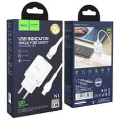 Hoco Nabíječka do sítě Hoco N1 2,4A s kabelem USB-A na USB Type-C, 1m - Bílá