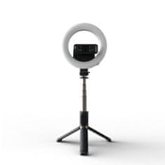Techsuit Selfie tyč Tripod Techsuit Q07 Stabilní stativ se selfie prstencovým světlem, dálkovým ovládáním Bluetooth, 80 cm – černý