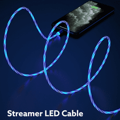 Techsuit Nabíjecí kabel Techsuit 3v1 LED tekoucí, magnetický – USB na Type-C, Micro USB, Lightning, 1m – modrý