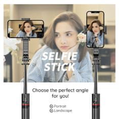 Techsuit Selfie tyč Tripod Techsuit L13 Stabilní rozšiřitelný stativ s dálkovým ovládáním Bluetooth, 113 cm - černý